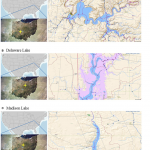 Locations of the study sites. (A) East Fork Lake, (B) Delaware Lake, and (C) Madison Lake in Ohio.